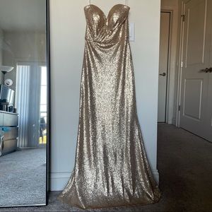 Gold Sequin Strapless Evening Gown